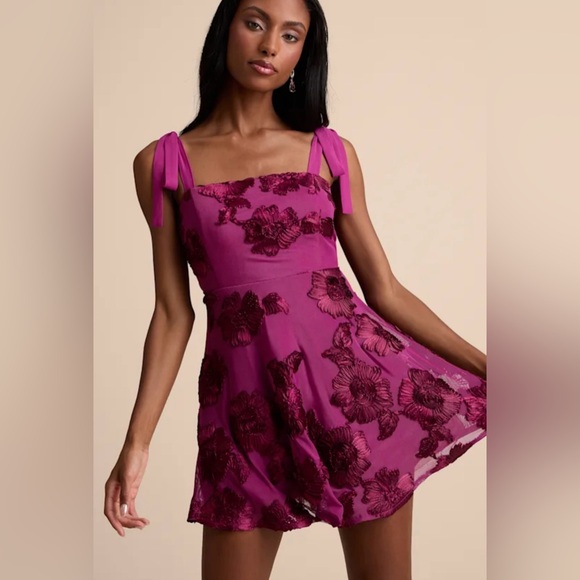 Lulus Dresses & Skirts - NWT lulus Floral Embroidered Pink/Fuchsia Mini Dress XXL
